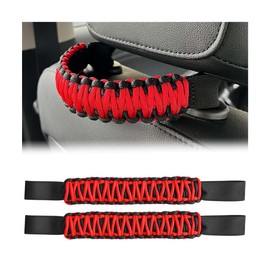 CGEAMDY 2Pcs Headrest Grab Handles, Car Front Rear Seat Back Roll Bar Grip Handles Kit, Nylon Paracord with Headrest Mounted Automotive Interior Accessories Universal for SUV Truck Pickup