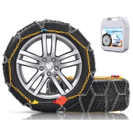 Snow-Chains Auto Fixing 1 Min Quick Fit Easy Installation Tire-Chains, Portable Reusable Universal Emergency Tire Traction Chain for Passenger Car, Pickup Trucks and SUV - Set of 2 (HN-120)