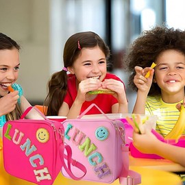 LASIYUAN nsulated Large Lunch Bag With Adjustable Shoulder Strap，Reusable Preppy Cute Lunch Box，Perfect for School Travel Picnic (pink)