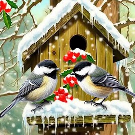 Bimkole DIY 5D Diamond Painting Accessories Bird Nest Winter, Animal Diamond Painting Kit Full Round Drill Painting by Numbers Painting Embroidery Cross Stitch Diamond Decoration 30 x 30 cm