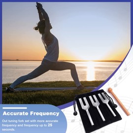 FITTG Tuning Fork Set 4096 Hz 4160 Hz 4225 Hz Tuning Fork Set with Wooden Hammer and Fabric Bag Style 2