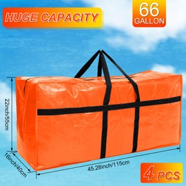 Clysee 4 Pcs 66 Gallon Large Storage Bags with Zipper and Handles Foldable Moving Bags Heavy Duty Extra Large Tote Duffle Bag for College Dorm Travel Clothes Blankets Bedding Moving (Orange)