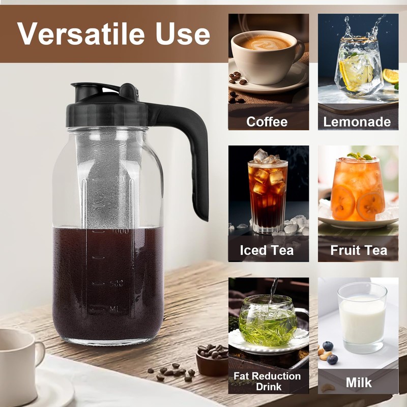 Cold Brew Coffee Maker Pitcher,32 Oz Heavy Duty Glass Mason