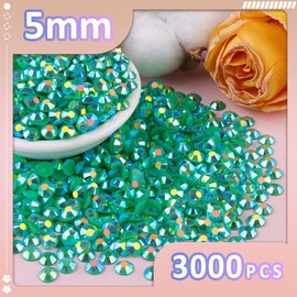 3000Pcs 5mm Resin Jelly Rhinestones with 3Pcs 10ml B7000 Jewelry Glue for Crafting, Emerald Green AB Flatback Gems, Bedazzling Crystal Bulk for DIY Crafts Clothing Tumblers Shoes Nail Art Fabric