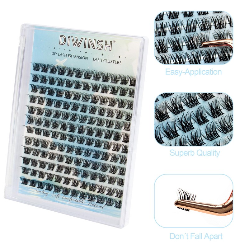 DIWINSH Short Eyelash Clusters, 144 Pieces, 10 mm, Natural Eyelash