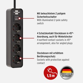 Brennenstuhl Brennenstuhl Ecolor Steckdosenleiste 4-Fach (Mehrfachsteckdose mit Schalter und 1,5m Kabel) schwarz