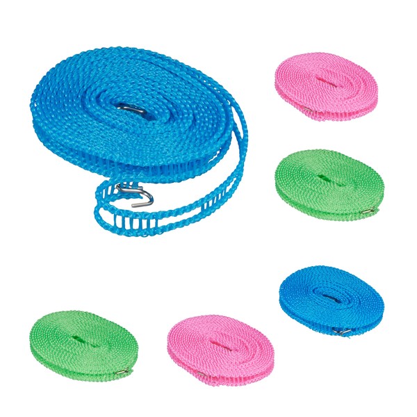 Relaxdays Washing Line, Set of 6, 5 m, Non-Slip Flexible