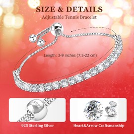 4MM Sterling Silver Tennis Bracelet for Women,Bracelets for Womens,Ladies Slider Bracelets Adjustable Crystal Bracelet 925 Sparkle Diamond Zirconia Silver Tennis Bracelet for Women,Xmas Gift for Women