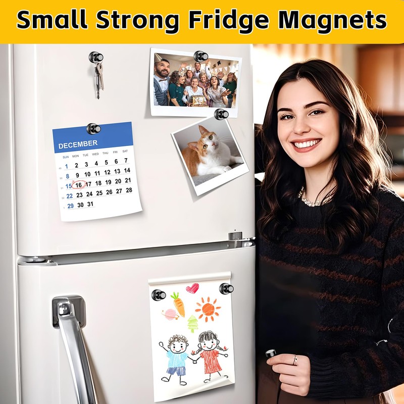 VNDUEEY VNDUEEY 16Pcs Black Small Strong Fridge Magnets Refrigerator Magnet,