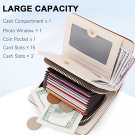 VIMUTI RFID Blocking Wallet Women Cute Embossed Floral Leather Credit Card Holder Wallet for Women with Tassel Accordion Purse Bifold Ladies Small Womens Wallets with Zipper Coin Pocket Brown