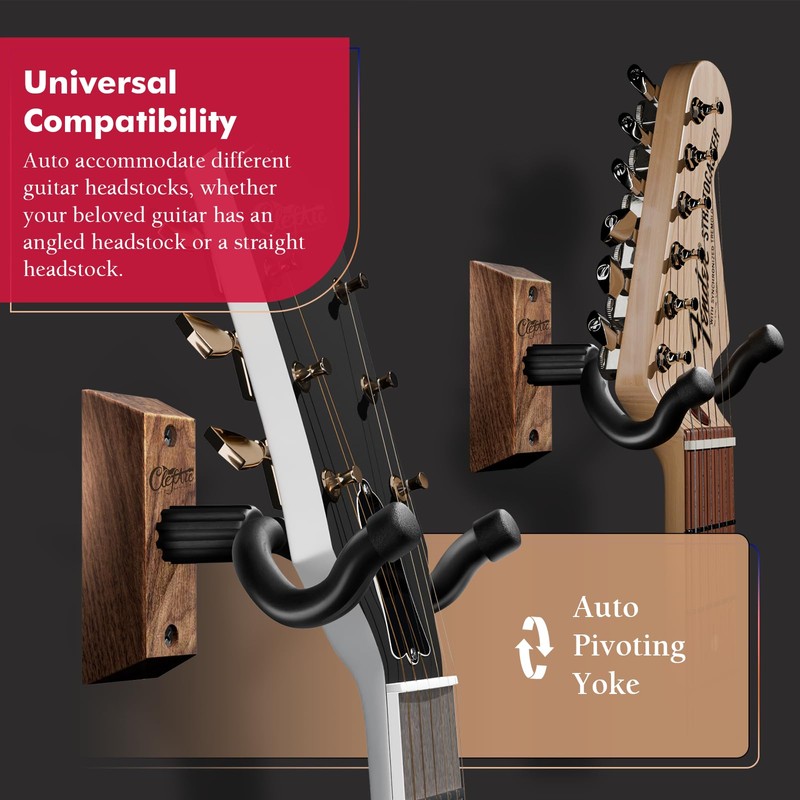 ClefArc Guitar Wall Mount 2 Pack - U-Shape Guitar Wall
