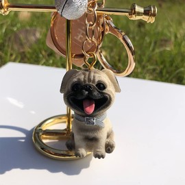JINZHOUFZ Guibing dog, Bichon, golden retriever, dog couple key chain bag pendant (Pug, Bichon)