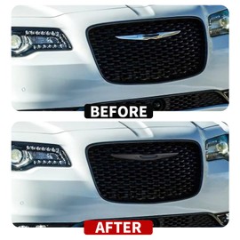 JeCar Front Bumper Grille Rear Trunk Emblem Badge Trim Cover Exterior Accessories Compatible with Chrysler 300 300C 2015-2023, Matte Black