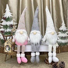 GiftShop Christmas Gnome Xmas Decorations Home Decor Grey Pink White Gonk Nordic Ornaments Gift Large Sequin Gnomes (White)