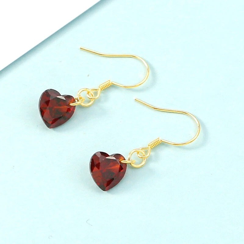 Magicbax 18K Gold Love Red Heart Cubic Zirconia Dangle Drop