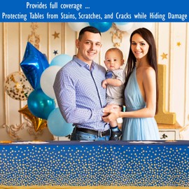 ZULADISE 2 Pack Blue Tablecloth Plastic Blue and Gold Table Cloths for Parties Disposable Table Cover Party Decorations for Birthday, Graduation (Premium Quality - 54 x 108 in.)