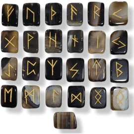 Arts Of India Black Onyx Rune Stones Set | Crystal Viking Alphabet Elder futhark Wicca Norse Divination Gemstones (Black Onyx)