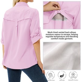 yeyity Camicia da donna UPF 50, protezione UV, a maniche lunghe, da donna, per attività all'aria aperta, per escursioni, safari, traspirante, ad asciugatura rapida, casual, top sportivo, Rosa/Viola, L