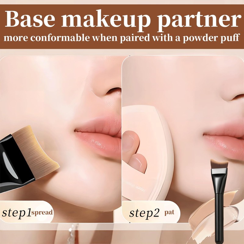 2Pcs Makeup Brush,Ultra Thin Foundation Brush Liquid Cream Flawless Powder,Flat
