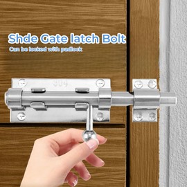 Gate Bolt Lock Shed Door Lock Heavy Duty Slide Gate Latch Bolt with Padlock Hole for House Barn Fence Shed Basement
