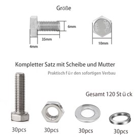 50 Pieces M6 x 16 Stainless Steel Hexagon Screws with Nuts and Washers Set, Hexagonal Screws Machine Screws DIN 933, Hexagonal Screw with Pure Thread (50 Pieces M6 x 16)