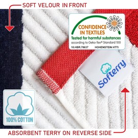 Softerry Luxury Large Cabana Beach Towel 35 x 70 in - Eco Friendly - 100% Soft Cotton - Reversible Sculpted Stripe Textured (Navy-Red)