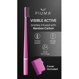 Piuma Care Zahnbürste – Borsten mit Bambuskohle – Zahnpflege – Vorbeugung von Flecken – Zungenreiniger weich – Tiefenreinigung Very Magenta