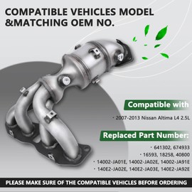 ZAIGANMA Front Catalytic Converter Compatible with 2007 2008 2009 2010 2011 2012 2013 Nissan Altima L4 2.5L, Replace# 674-933, 14002-JA01E, Direct-fit(EPA Compliant)