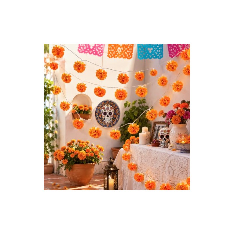 Guirnalda LED de Flores de Cempasúchil 4.5m 30 Luces, 8