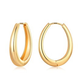 Gold Hoop Earrings For Women S925 Sterling Silver Gold Huggie Hoop Earrings Gold Chunky Hoop Earrings Hypoallergenic Teardrop Earrings Oval Hoop Earrings Gold Thick Hoop Earrings For Women