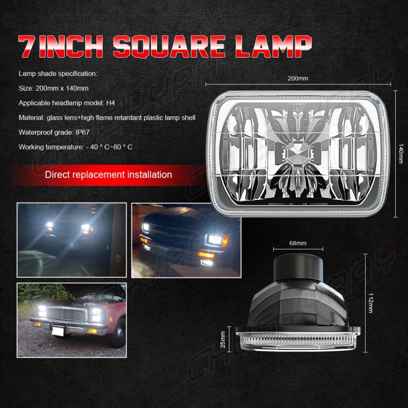 CHUSYYRAY Pair 7X6 5x7 LED Headlights Square For Chevy Express