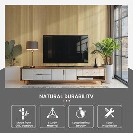 Bamboo Wall Panels for Interior Wall Decor: Natural Flexible Pole Wrap Decorative Wall Panel, Wainscoting Wall Cladding Paneling for Living Room,Bedroom,Office,Ceiling,Kitchen 1ft X 8ft