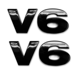 Generic 2pc 3D Gloss Black V6 Badges Emblems with Adhesive Backing fits Range Rover, Land Rover, Trucks, and Cars., RR-LR-V6-Gloss-Black