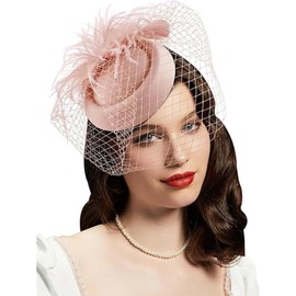 KalluliCC Fascinators Hat for Women Tea Party,Barepink Women's Headband Kentucky Derby Cocktail, Wedding, Fancy Dress Party with Mesh Ribbons Feathers Headbands for Girls