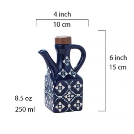 Ceramic Olive Oil Dispenser Bottle 8.5 oz – Decanter for Kitchen with Handle & Wooden Stopper, Decorative Oil and Vinegar Dispenser Set, Cooking Oil Container Cruet for Olive, Avocado, Vinegar, Jar