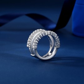 VYVAO Moissanite Rings, Enhancer Guard Engagement Rings for Women, 2 Row Half Eternity Lab Created Diamond Wedding Bands S925 Sterling Silver Round Cut D Color VVS1 Clarity (8)