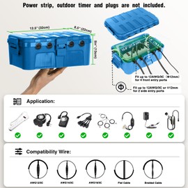 Flemoon Large Outdoor Electrical Box (12.5 x 8.5 x 5 inch), IP54 Waterproof Outdoor Extension Cord Cover Weatherproof, Protect Outlet, Plug, Socket, Timer, Power Strip, Holiday Light Decoration, Blue