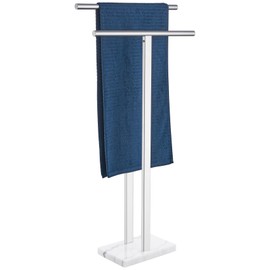 KOKOSIRI Floor Stand Towel Rack for Bathroom 2-Tier Free Standing Towel Holder with Heavy Marble Base Thicken Steady Design Polished Chrome Stainless Steel THS0005-CH