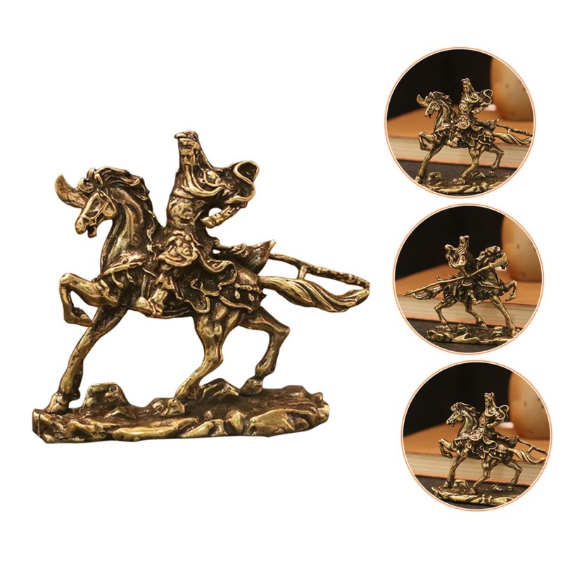 Tofficu 2pcs Brass Horse Riding Statue Elegant Table Decor for