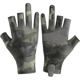 Summer Outdoor Fishing Gloves for Men Camouflage Ice Silk Sunblock Gloves, 3 Fingers Cut, UPF 50+, Quick Dry Anti-Slip Fingerless Gloves for Cycling Sailing Kayaking Sea Fishing 2 PCS