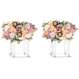 Simprefine 2 Pcs 10 Inches Acrylic Crystal Centerpieces for Wedding Table Decoration Backdrop Flower Stand Clear Column Pillar for Mariage Event Party Floral Décor