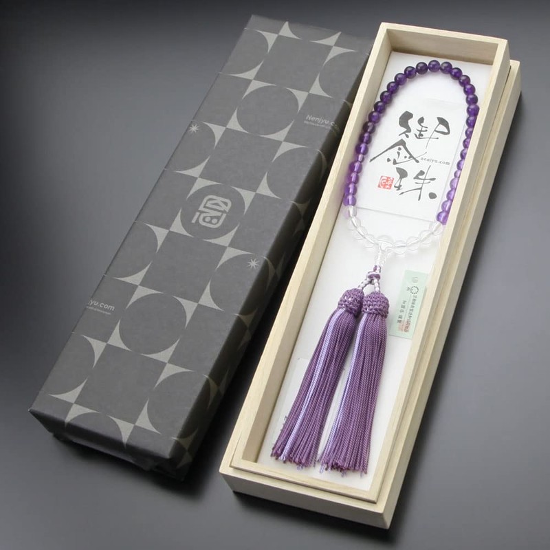 ≪特別価格≫念珠ドットコム 数珠 女性用 約7ミリ 紫水晶 グラデーション 正絹2色房【略式数珠 京念珠 アメジスト 2月の誕生石
