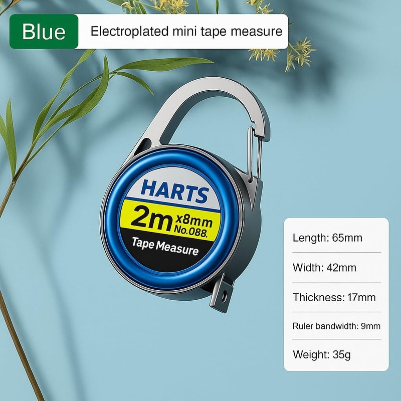 Clip On. Mini Tape Measure, 2m x 8mm, Belt Clip