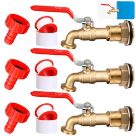 Tujoe 3 Set Brass Rain Barrel Spigot, Rain Faucet Kit for Rain Water Barrel, Water Tanks, Tubs, Pools Etc, Turn Ball Valve Rain Barrel Spigot with Bulkhead Fitting