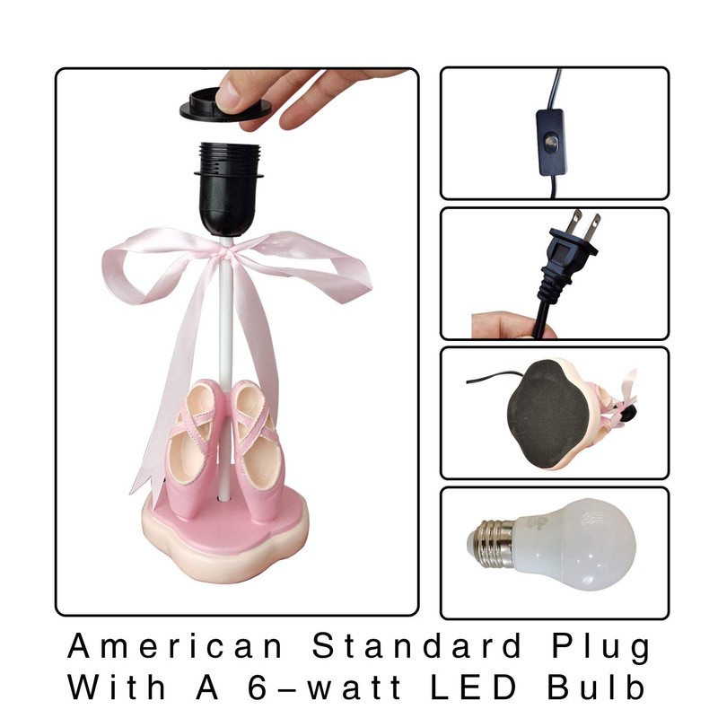 Cozylight Bedside Lamp, Pink Dancing Shoes Design, 14inch Tall Table