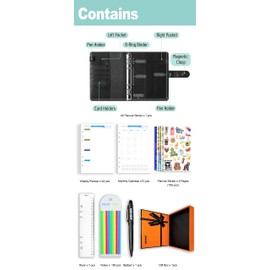 PU Leather Personal Notebook Planner with 80 Pages Loose Leaf Papers 6 Holes Ring Binder Pen Holder Magnetic Buckle (Green Faux Crocodile Texture, A5 Gift Box)