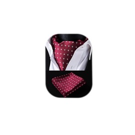 HISDERN Men's Cravats Maroon Ascot Ties for Men and Pocket Square Set Woven Classic Polka Dot Burgundy Ascot Scarf for Men Handkerchief Wedding Party