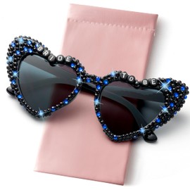 PANTIDE Bride To Be Sunglasses - Rhinestone Pearl Heart Shaped Sunglasses, Bachelorette Bridal Shower Wedding Engagement Party Favors Glasses Accessories, Jewelry Gift for Bridesmaid Women (Black)