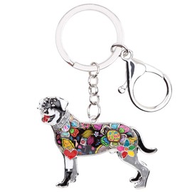 NEWEI Enamel Dog Keychain for Women Girls Cute Dog Keychain, Black Rottweiler #1