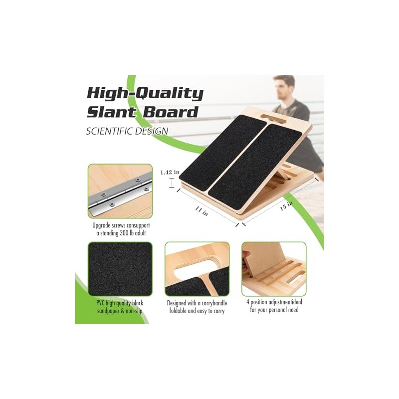 Slant Board for Calf Stretching, Professional Adjustable Portable Wooden Slant